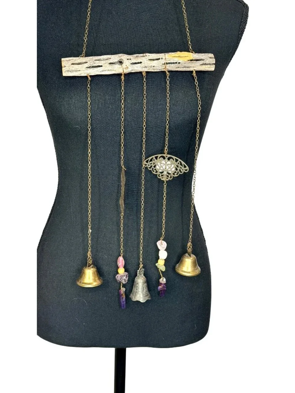 Rustic Cholla Wood Wind Chime – Boho Brass Bell Mobile, Desert Driftwood Hanging